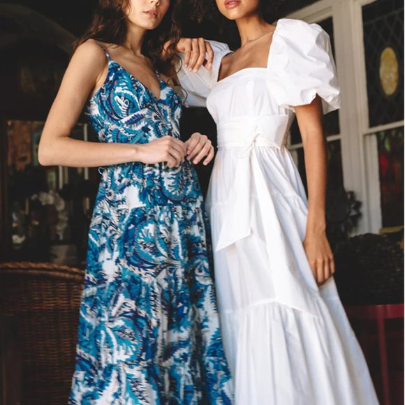 NEW Cara Cara Sydney Midi Cotton Dress - White Puff Sleeve Wedding Event - Picture 3 of 14